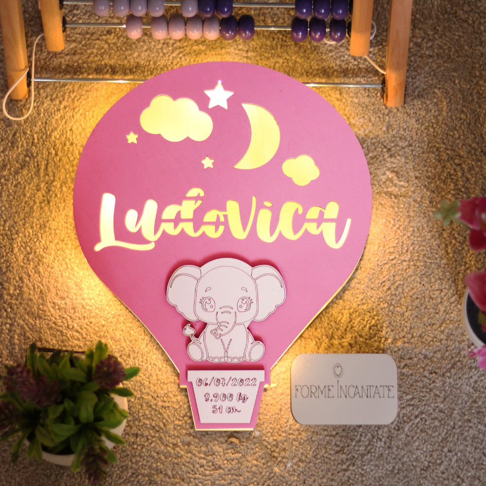 Lampada Nascita Mongolfiera Personalizzata