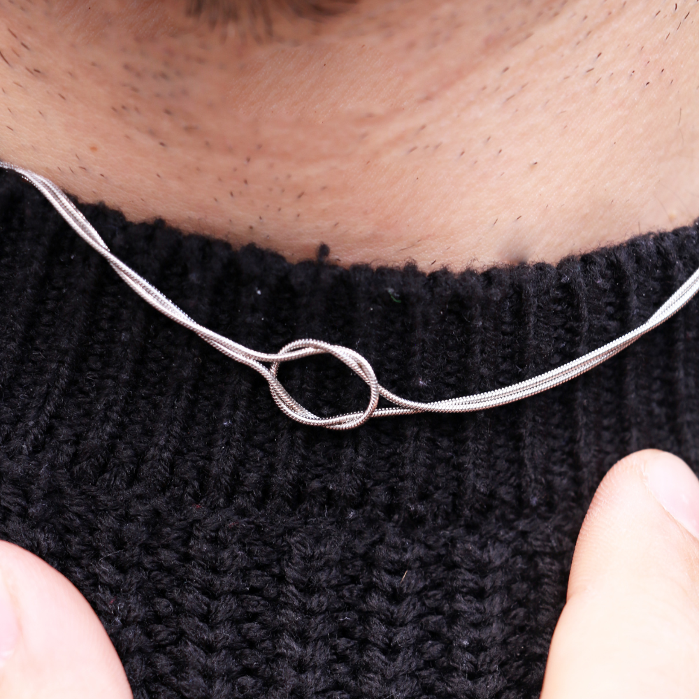 Collana Nodo Infinito (2 Catenine) - Confezione Regalo Con Rosa