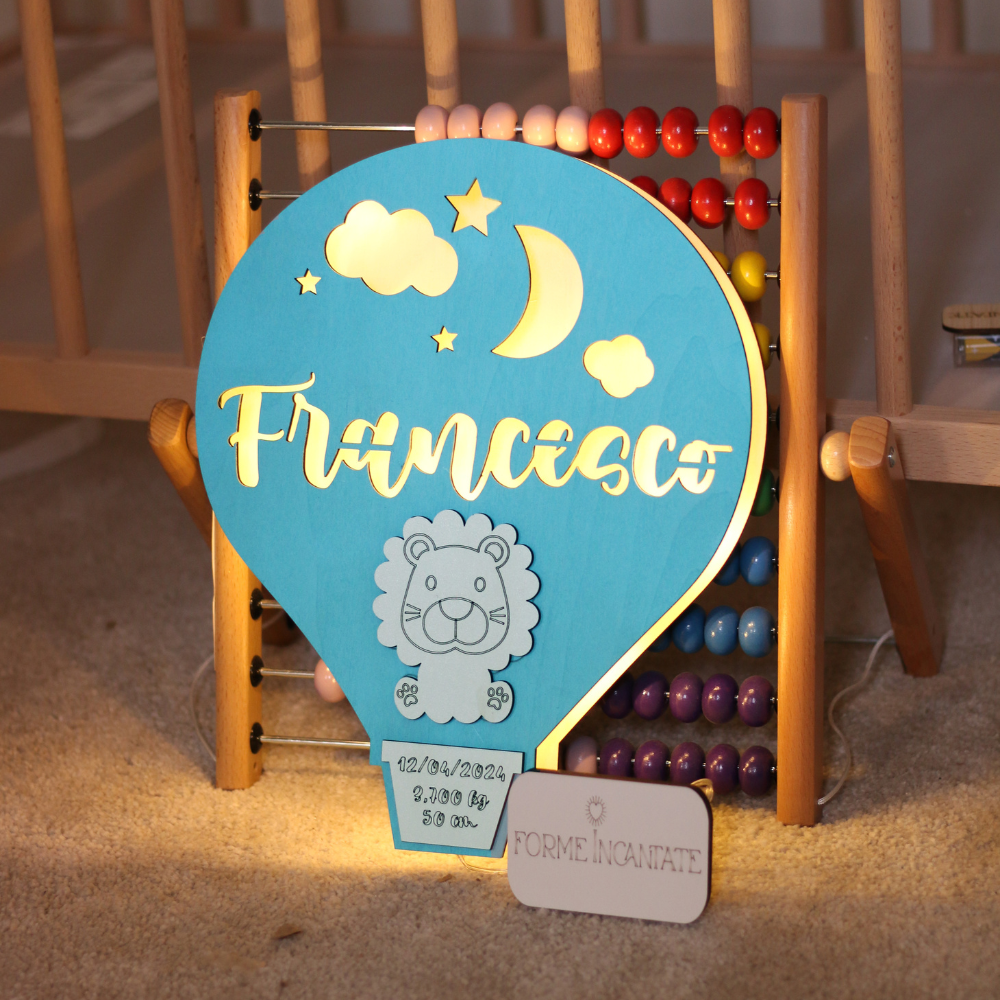 Lampada Nascita Mongolfiera Personalizzata