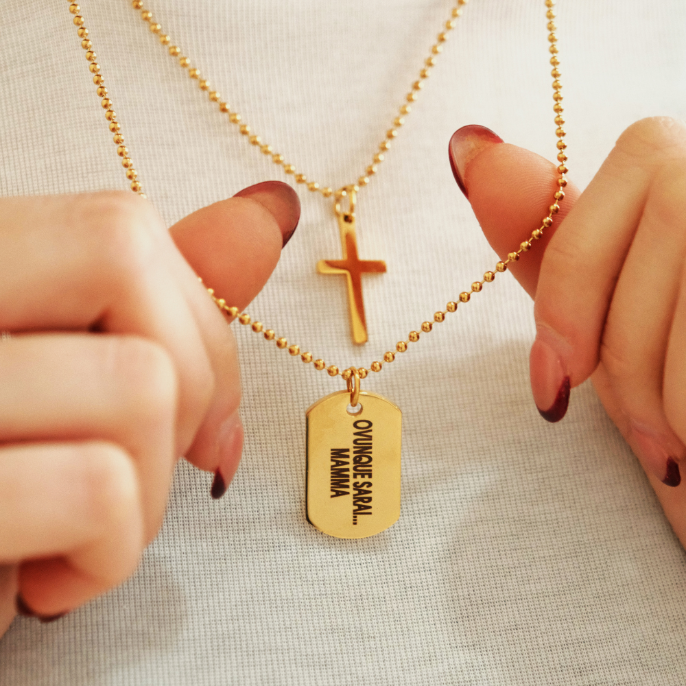 Collana Ovunque Sarai, Con Croce e Targhetta Personalizzata
