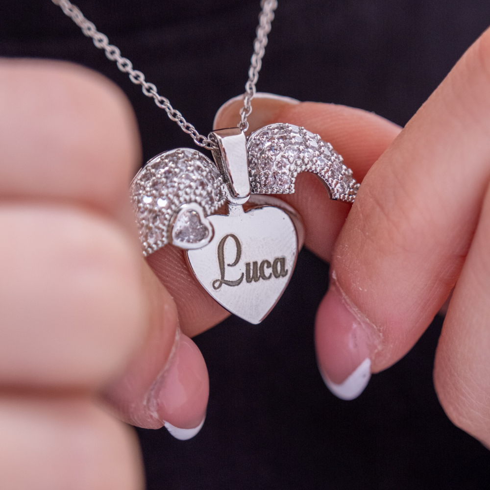 Collana Cuore Diamante Con Incisione Personalizzata