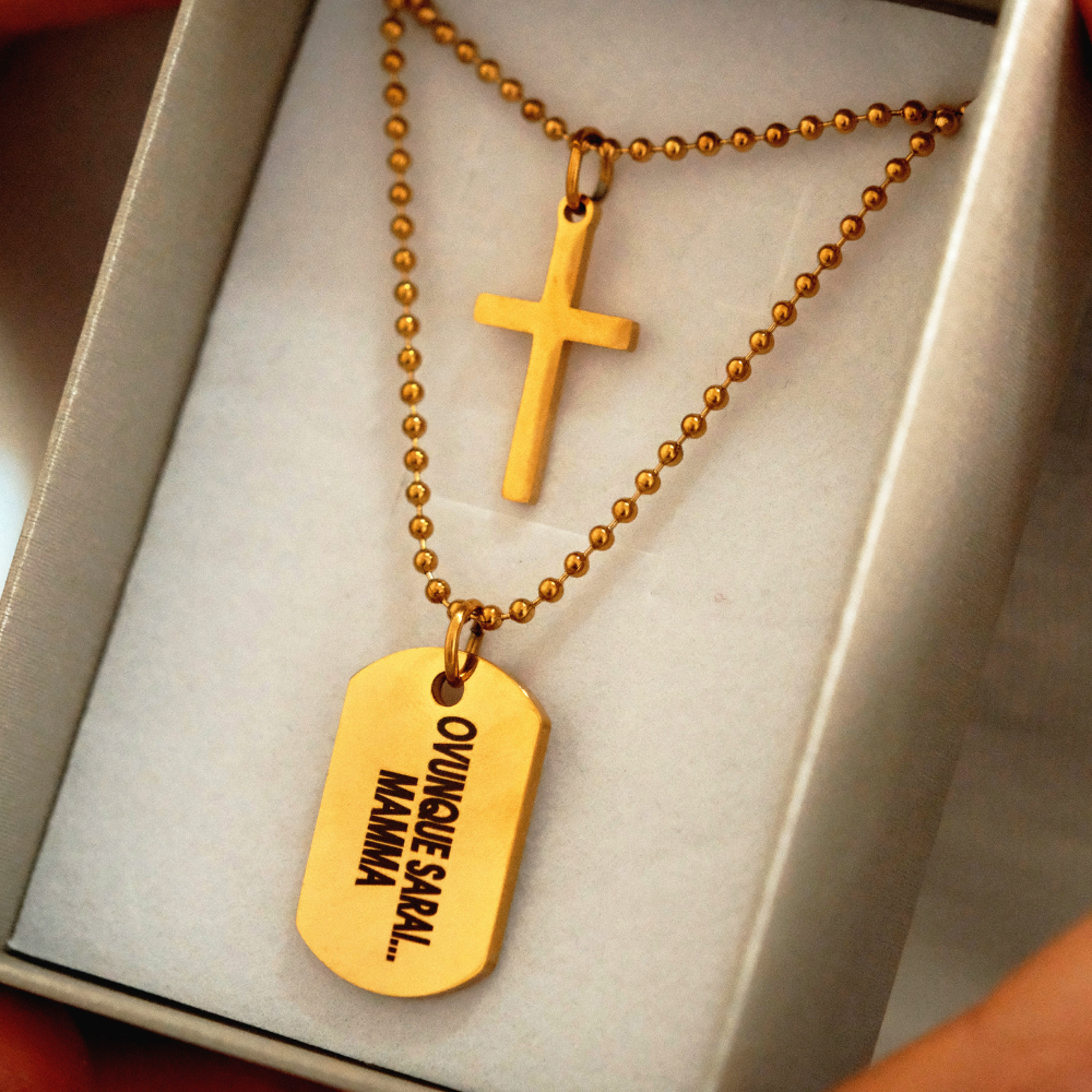 Collana Ovunque Sarai, Con Croce e Targhetta Personalizzata