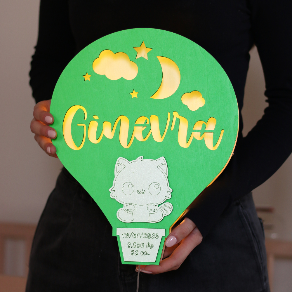 Lampada Nascita Mongolfiera Personalizzata