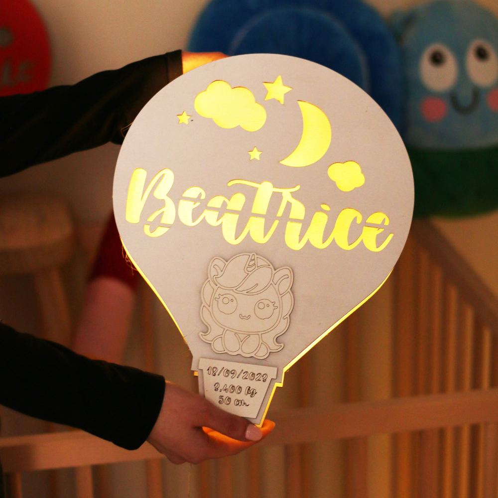 Lampada Nascita Mongolfiera Personalizzata