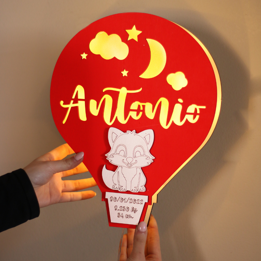 Lampada Nascita Mongolfiera Personalizzata
