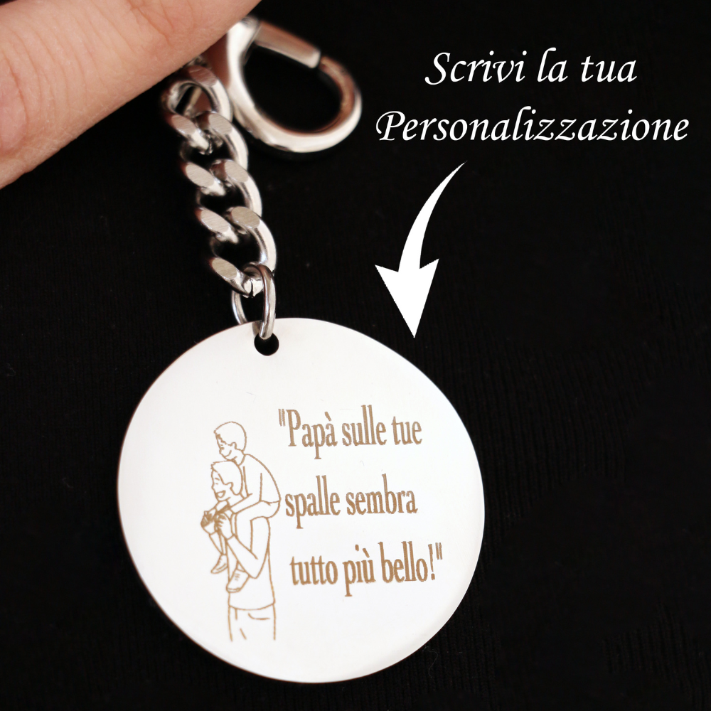 Portachiavi Papà In Acciaio Con Incisione Personalizzato