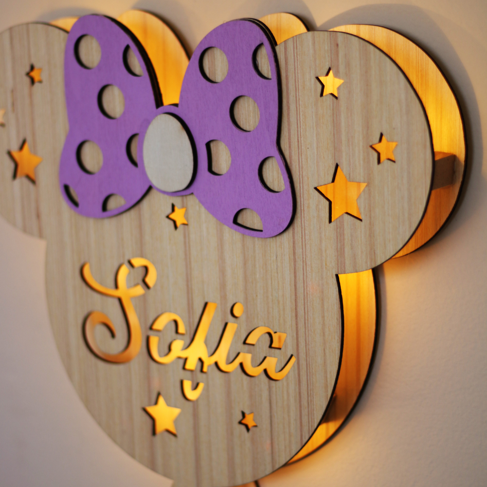 Lampada Minnie A Parete Con Nome Personalizzato