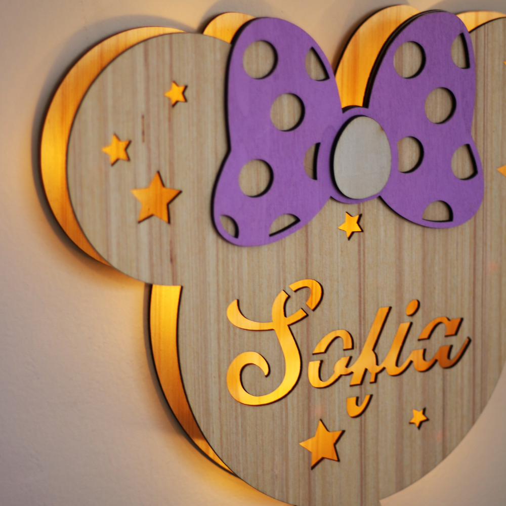 Lampada Minnie A Parete Con Nome Personalizzato