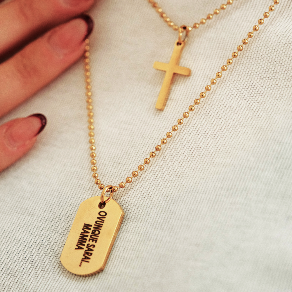 Collana Ovunque Sarai, Con Croce e Targhetta Personalizzata