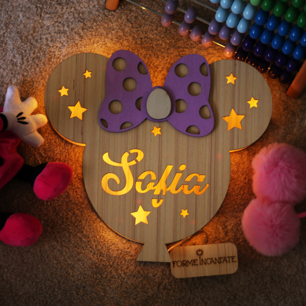Lampada Minnie A Parete Con Nome Personalizzato